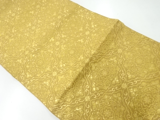 JAPANESE KIMONO / ANTIQUE FUKURO OBI / SILK / WOVEN RHOMBUS & FLOWERS